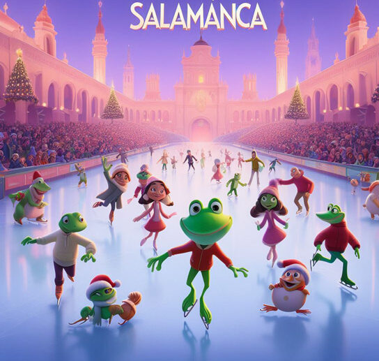 Pista de hielo en Salamanca formato Disney. Imagen generada por IA