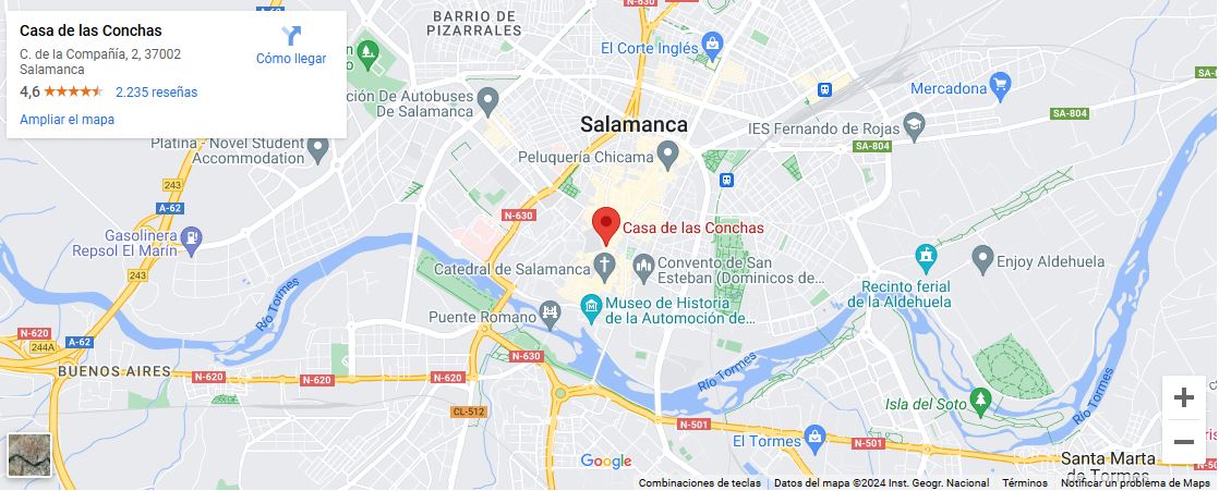 Ubicación de la Casa de las Conchas. Salamanca