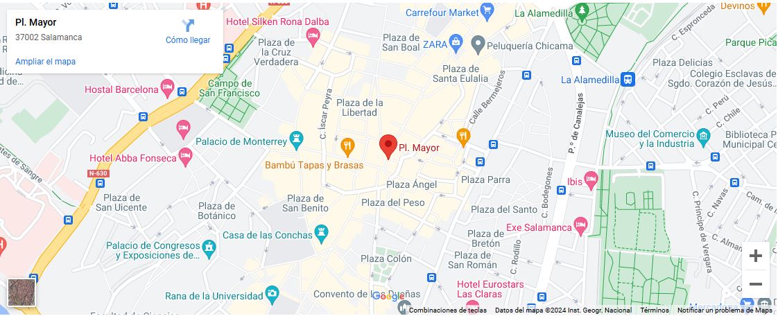 Ubicación de la Plaza Mayor de Salamanca