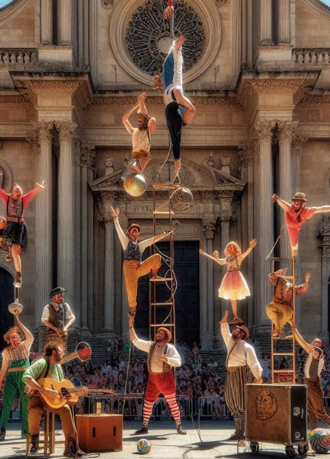 Malabaristas en la calle. Imagen generada por IA