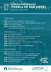 PROGRAMA FIESTAS PATRONALES PUEBLA DE SAN MEDEL 2026 SAN PEDRO APÓSTOL (AA)