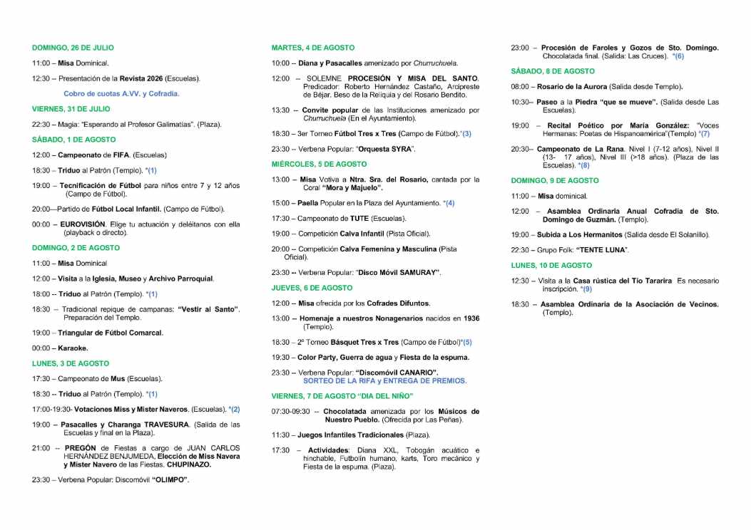 Programa de fiestas Nava de Béjar 2026