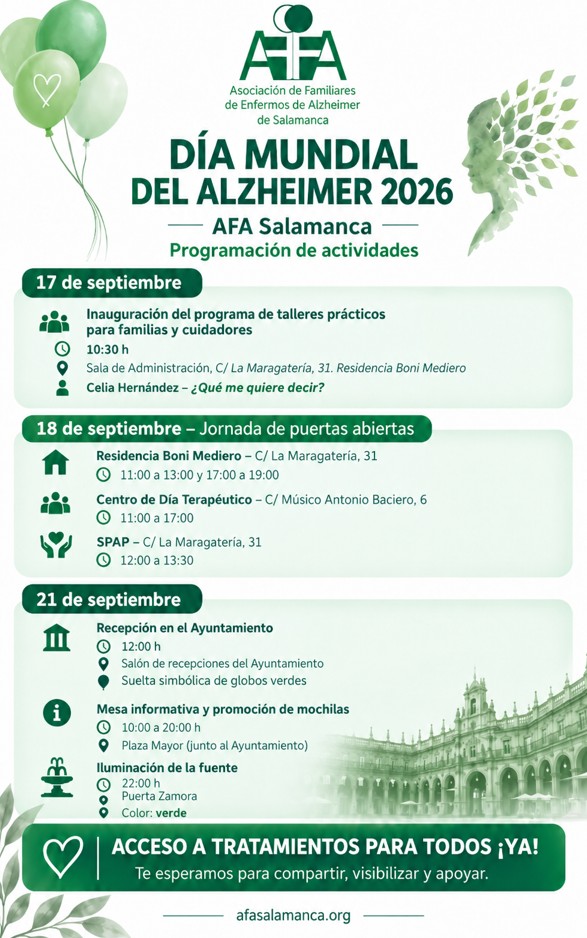 Día mundial del Alzheimer 2026. Actividades en Salamanca